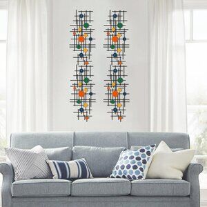 2 Retro MC Geometric Wall Decor Metal Wall Art for Living Room Office 3D